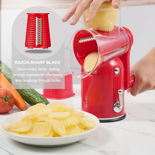 Rotary Cheese Grater 5 Blades Mandoline Slicer for Vegetable (Red)