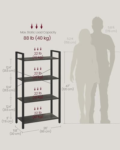 4 Tier Bookshelf (Charcoal Grey + Ink Black / 4 Tiers (11.8"D x 26"W) / Without Back Panels)