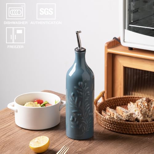 Sweejar Large Olive Oil Dispenser Bottle with Spout (Fog blue / Patterned styles)