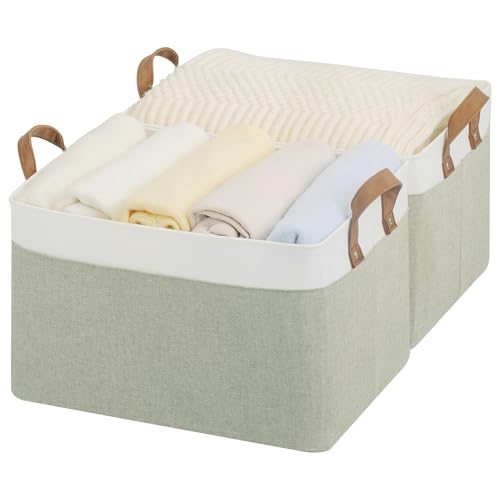 Fabric Storage Bins for Shelf (Green and White / 16 ½" L x 12" W x 10 ¼" H)