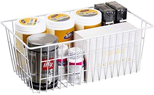 Freezer Baskets Farmhouse Organizer Storage Basket with Handles (White-2pack / 15.7"L x 9.5"W x 6.3"H)