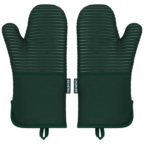 Heat Resistant 500°F Kitchen Oven Mitts 2 (Green)