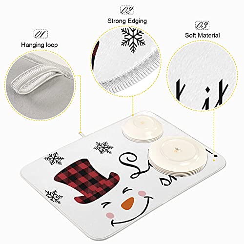 Super Absorbent Dish Drying Mat (Watercolor Cute Christmas Winter Snowman / 16" x 18")