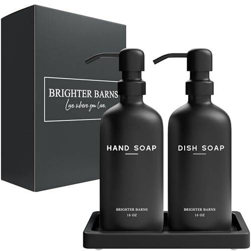 Black Glass Hand and Dish Soap Dispenser Set by Brighter Barns (Black Hd)