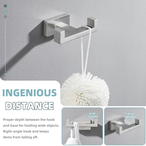 Double Towel Hook for Bathroom (Brushed Nickel)