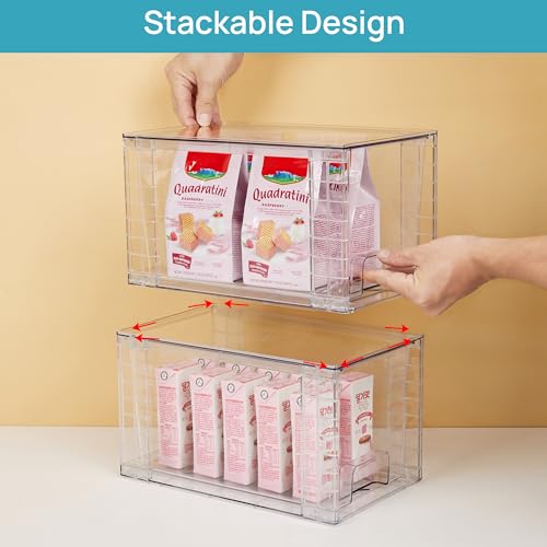 4 Pack Stackable Clear Pantry Storage Drawers (2Pack 7"H)