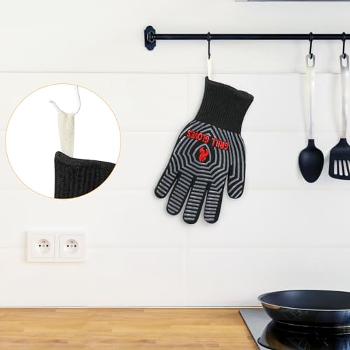 BBQ Gloves 1472°F Heat Resistant Grilling Gloves Silicone Non (Black / One Size Fits Most(Regular Cuff))