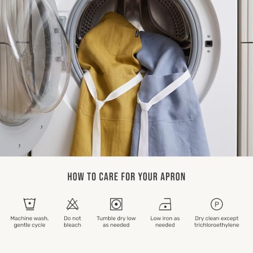 100% Pure Linen Apron (Dusty Blue / White / 39.5 X 37 Inch)