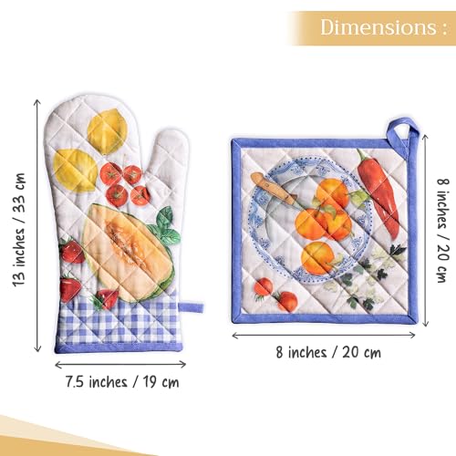 100% Cotton Oven Mitt & Pot Holder Set (078 - Gourmand / 7.5" x 13" & 8" x 8" (Oven Mitt & Pot Holder))