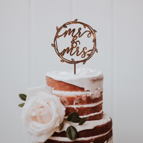 Mr & Mrs Wedding Cake Topper in Wood (Walnut Finish D3)