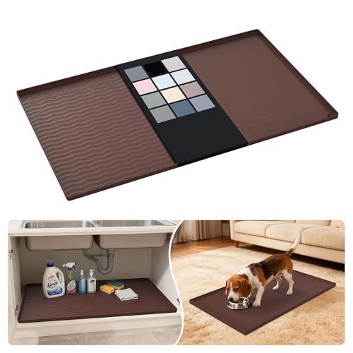 Waterproof Silicone Under Sink Mat 37'' x 22'' Shelf Liner for Kitchen and Bathroom (Brown / 22"W x 37"L)
