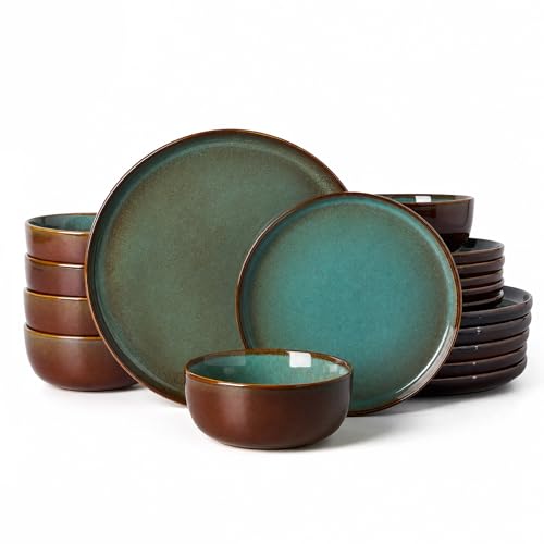 Milkyway 18 Piece Stoneware Dinnerware Set (Moss Green & Cocoa / Service for 6 (Standard Dinner Set))