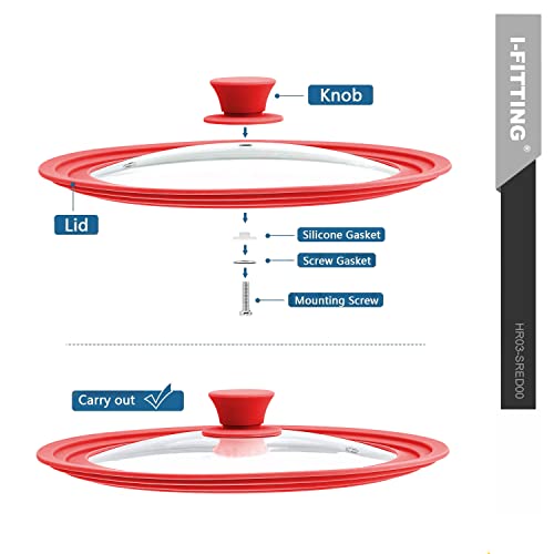 Universal Vented Tempered Glass Replacement Lid for Pots (11” ,12” ,12.5” / Red)