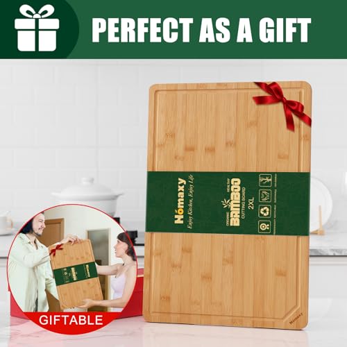 2XL Organic Bamboo Cutting Boards for Kitchen (Natural / 20"L x 14"W)