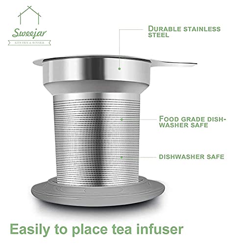 Sweejar Porcelain Tea Infuser Mug with Lid (Black / Tea Cup(16 Fl Oz))