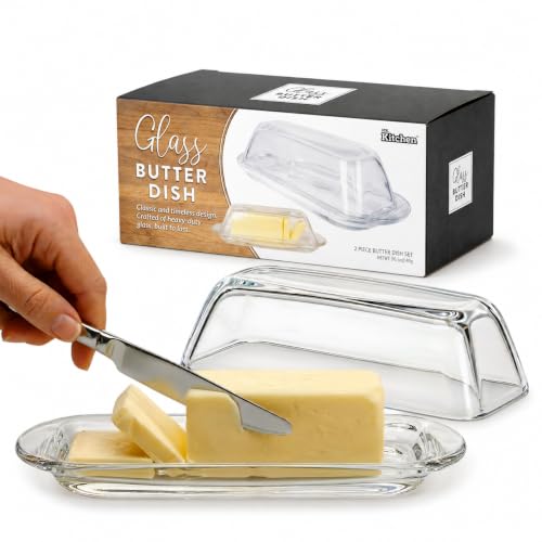 Clear Glass Butter Dish with Lid for Countertop & Refrigerator