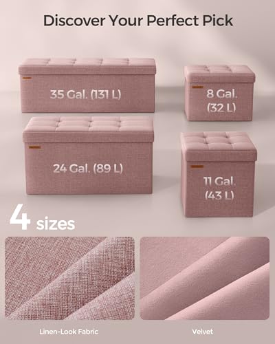30 Inches Folding Storage Ottoman Bench (Jelly Pink / 15"D x 30"W x 15"H (without Flipping Lid))
