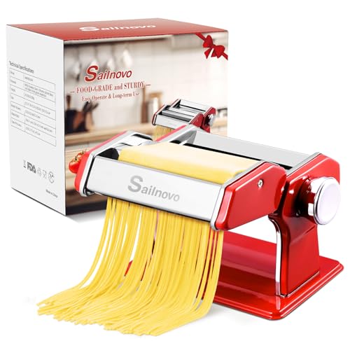 3-in-1 Pasta Maker with 9-Setting Pasta Roller & Cutters, Red (Red)