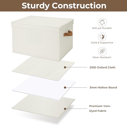 Fabric Storage Bins with Lids (Ivory / Jumbo)