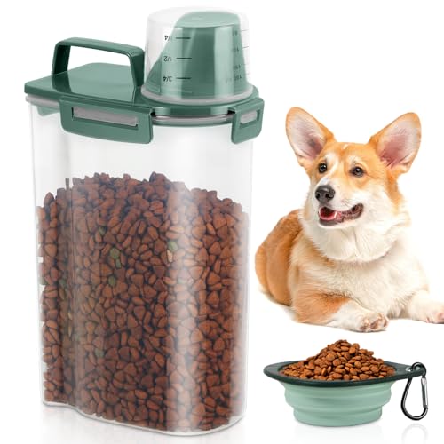 3 Lbs Pet Dog Food Storage Container for Bird Seed Rice Flour (Pine Green-3L)