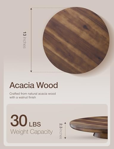 13" Acacia Cake Stand Rotating with Non (Walnut)