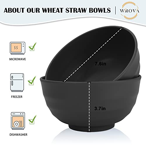 Wheat Straw Bowls Set 60 OZ Unbreakable Large Cereal Bowls Set of 6 Microwave and Dishwasher Safe Bowls Big Bowls for Camping and Picnic BPA Free Soup Bowl for Serving Oatmeal and Salad. Black (60 oz / Black)