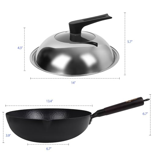 13.4 Inch Carbon Steel Wok For Electric (D-13.4 inch Wok with Stainless Steel & Glass Lid)