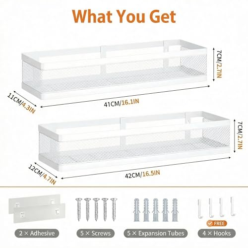 16.5 Inch Extra Long Slim Mesh Shower Caddy (White / Full Mesh (16.5" Extra Long))