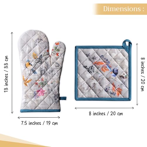 100% Cotton Oven Mitt & Pot Holder Set (037 - Equinoxe - Grey / 7.5" x 13" & 8" x 8" (Oven Mitt & Pot Holder))