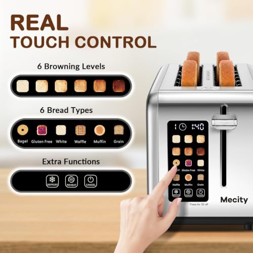 4 Slice Toaster Touch Screen 1.5" Long Slot