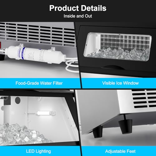 200Lbs 24H Commercial Ice Maker Machine 60 Ice (Silver / 16"D x 20"W x 32"H)