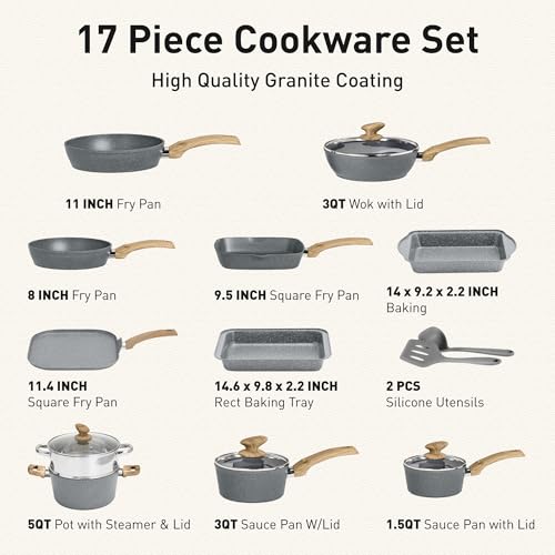 Pots and Pans Set (Bgrey / 17 PCS Cookware Set)
