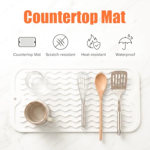 Silicone Dish Drying Mat for Multiple Usage (White / 12"L x 6"W)