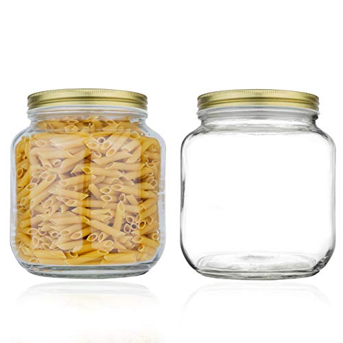 2 Pack Half Gallon Mason Wide Mouth Glass Jar with Airtight Metal Lid (Gold Lid)