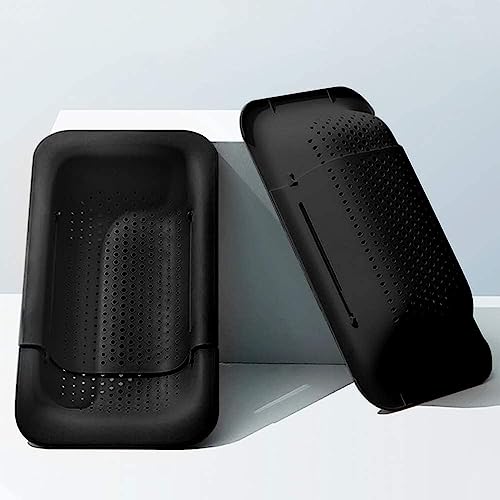 Collapsible Sink Colanders and Strainers Basket Extendable Plastic Fruit Vegetable Strainer Drainer Basket for Kitchen (J-Double Black)