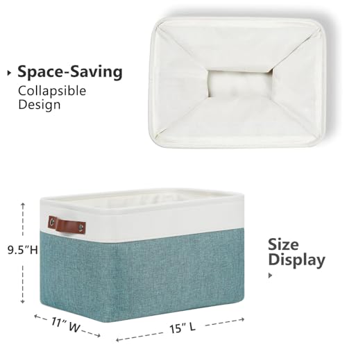 Storage Baskets for Shelves (White&Dark Green / L-15"x11"x9.5")