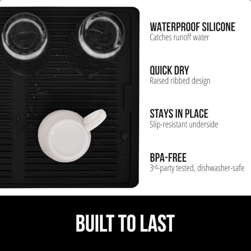 Patented BPA Free Silicone Dish Drying Mat (13" x 11" / Silicone / Black)