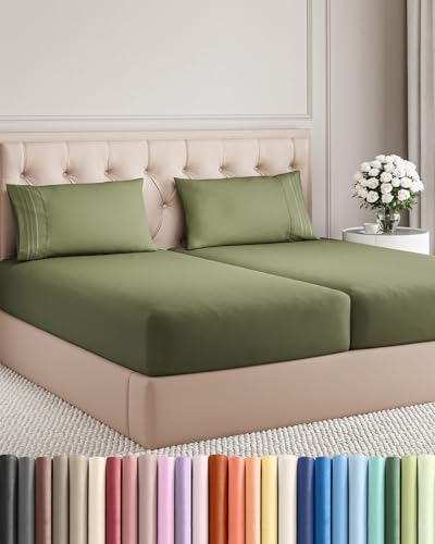 Split King Size 5 Piece Sheet Set (15 - Sage Green / Split King Size)