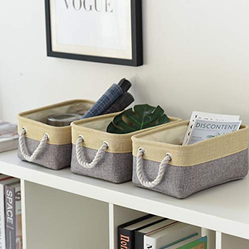 Storage Bins for Organizing (Gold&Grey / 3PCS/Medium -13.8Lx9.8Wx6.7H)