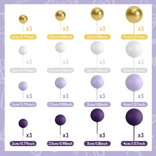48 Pcs Balls Cake Topper Decorations Balloon Cupcake Toppers Foam Cake Topper Balls Cake Balls Decorations for Birthday Party Wedding Cake Decorating (48 Count)