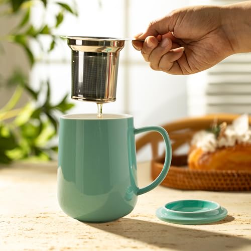 20 OZ Porcelain Tea Mug with Infuser and Lid (Mint Green)