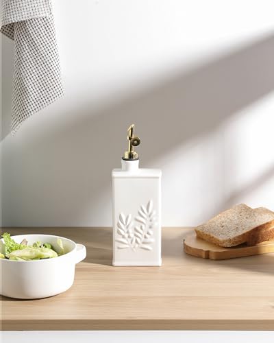 Sweejar Ceramic Olive Oil Dispenser Bottle for Kitchen (17 Oz(Gold Spout) / White)