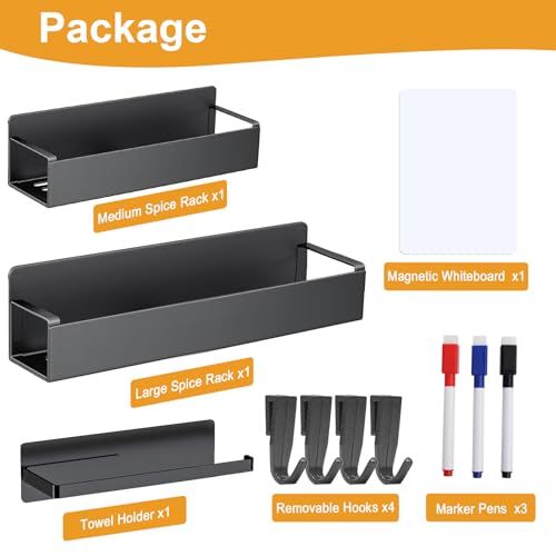 4 Pack Magnetic Spice Rack for Refrigerator (Black / 4Pack-1)