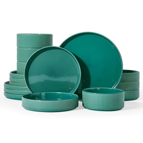 Star Stoneware Dinnerware Sets with Pasta Bowls (Sage Green / Service for 4 - Double Bowls)