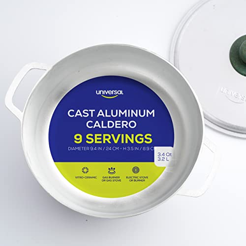 3.4 QT / 3.2 Liter) Caldero Pot with Lid, Cast Aluminum Rice & Cooking Pot, 9 Cup Capacity for Rice, Beans, Soups, Stews, Frying & Small-Batch Cooking