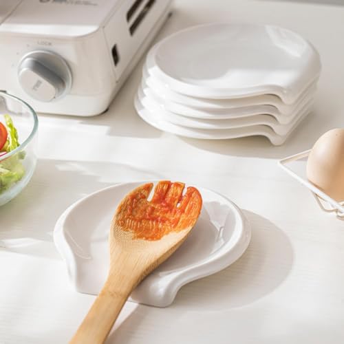 HOMBENE Spoon Rest Set for 4 (4.5 Inch / White Round)