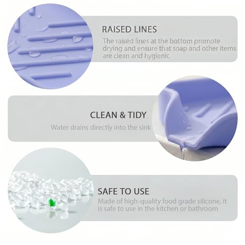 Silicone Soap Dish with Drain Spout (Light Purple / S(4.9"×3.2"))