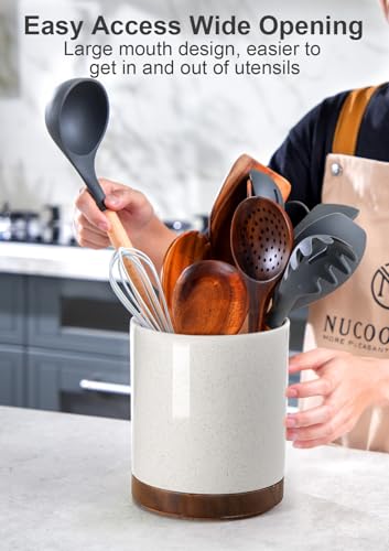 Ceramic Rotating Kitchen Utensil Holder for Countertop (Sand)