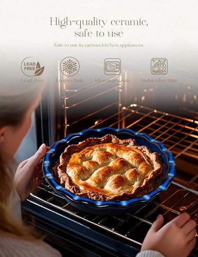 Pie Pan for Baking 9 Inch Ceramic Pie Dish for Apple Pie