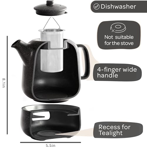 Design Tea Pot with Warmer (44 oz with warmer / Black)